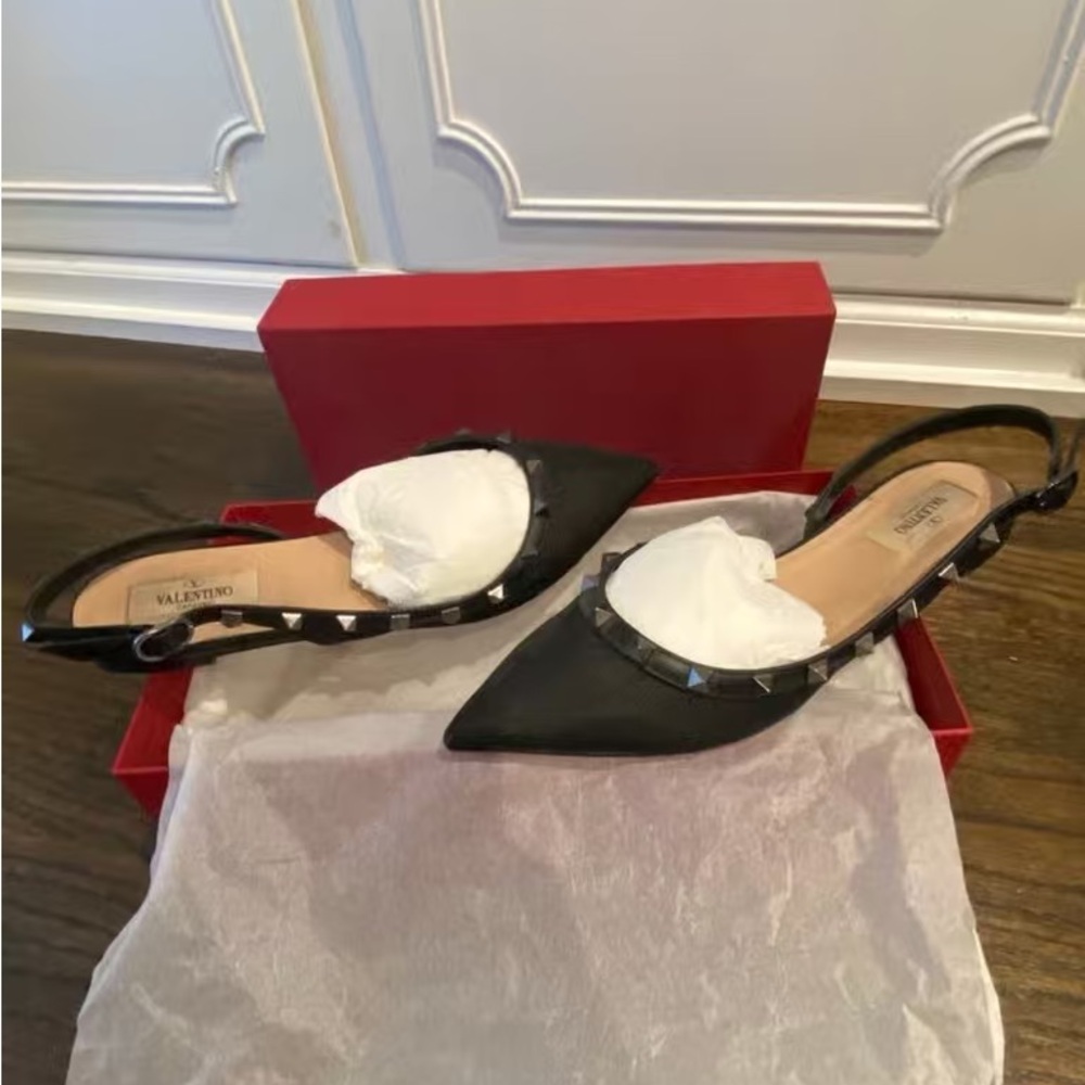 Valentino Black Studded Slingback Heels